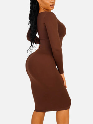 Long Sleeve Bodycon Dress with Built-in Shapewear Winteres