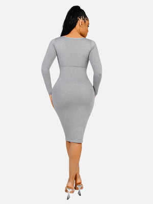 Long Sleeve Bodycon Dress with Built-in Shapewear Winteres