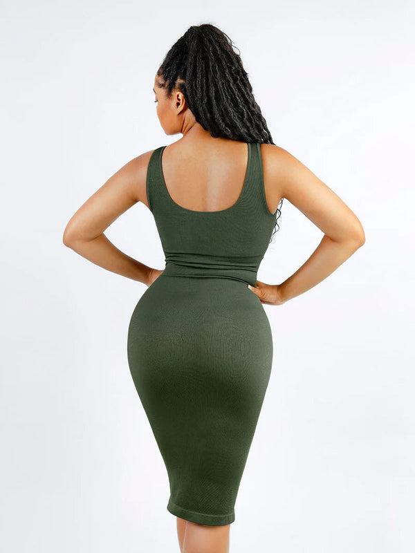 Tummy Control Shapewear Midi Dress – Sleeveless Bodycon Winteres